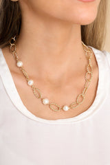 Feeling Divine Gold Pearl Necklace - Red Dress