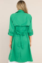 Feeling Lucky Kelly Green Trench Coat - Red Dress