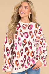 Fiercely On Point Ivory Leopard Print Sweater - Red Dress