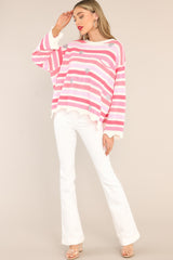 Finding My Love Pink Striped Sweater - Red Dress
