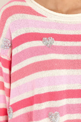 Finding My Love Pink Striped Sweater - Red Dress