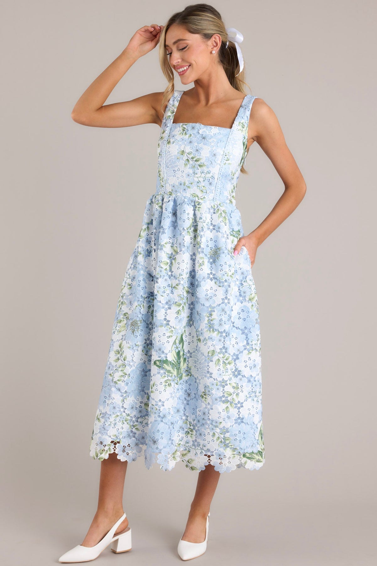 Romantic Afternoon Embroidered Midi Dress Blue main image 0