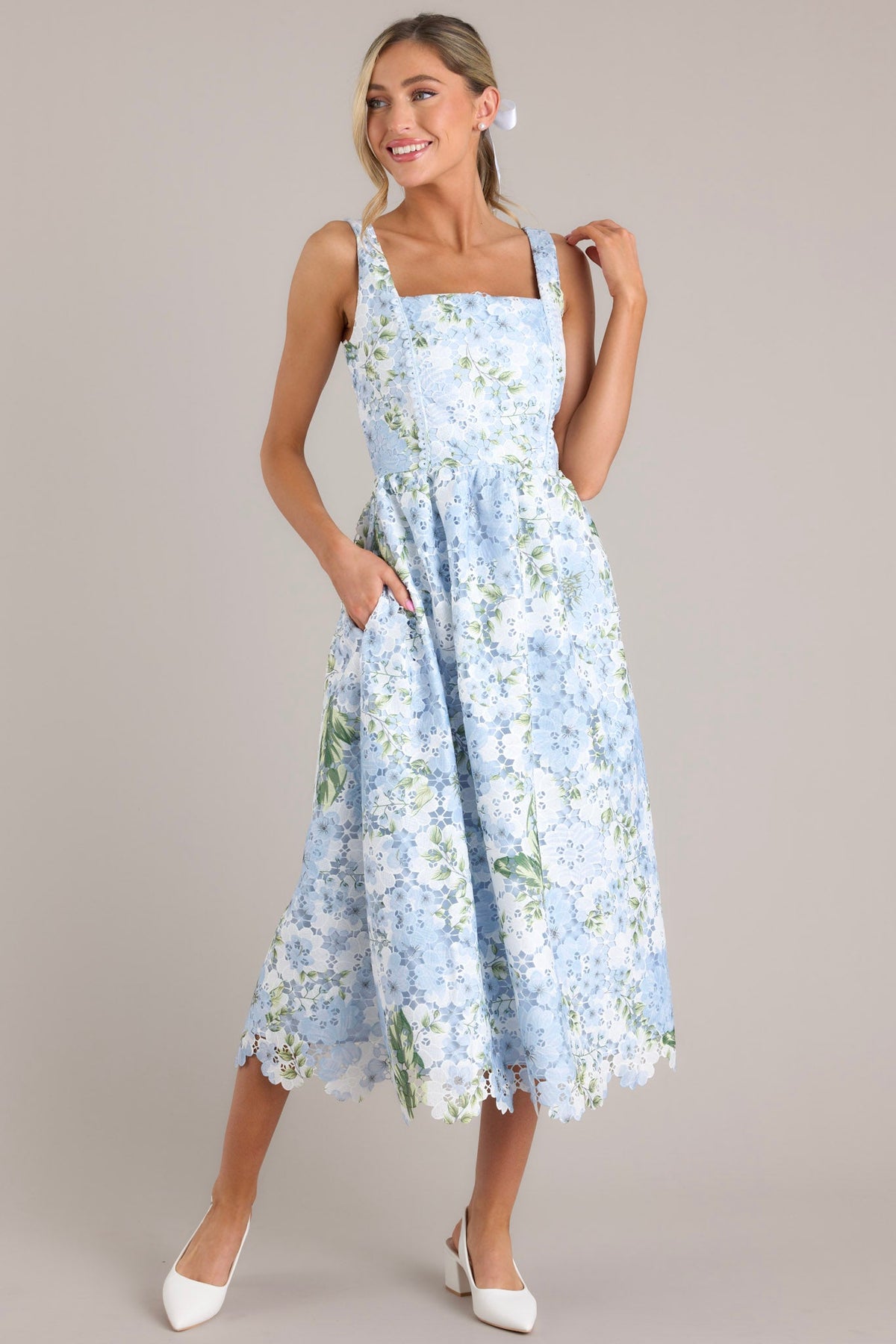 SKYBLOSSOM RUSH WOVEN MIDI DRESS