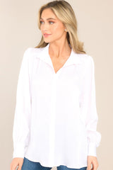 Fine Example White Long Sleeve Button Front Top - Red Dress