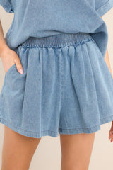First In Line Chambray Shorts - Red Dress