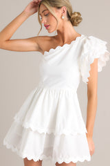 Flirty Flutter White Scallop Tiered One Shoulder Romper (RESTOCK ETA MAY) - Red Dress