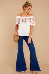Flutter Away With Me White Embroidered Top - Red Dress