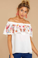 Flutter Away With Me White Embroidered Top - Red Dress