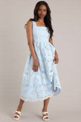 Fly A Kite Sky Blue Floral Embroidered Midi Dress - Red Dress