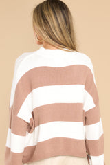For A While Brown Stripe Sweater - Red Dress