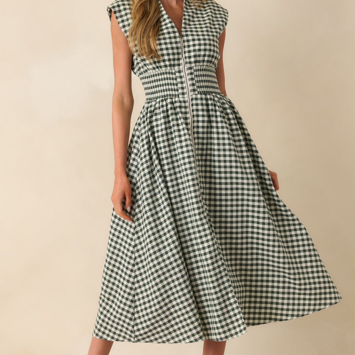 ワンピース Betty layered check dress black-tartan-plaid-midi-dress-