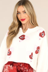 Forever And On White Cropped Sweatshirt - Red Dress