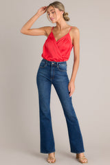 Forever Daydreaming Dark Wash Flare Jeans - Red Dress