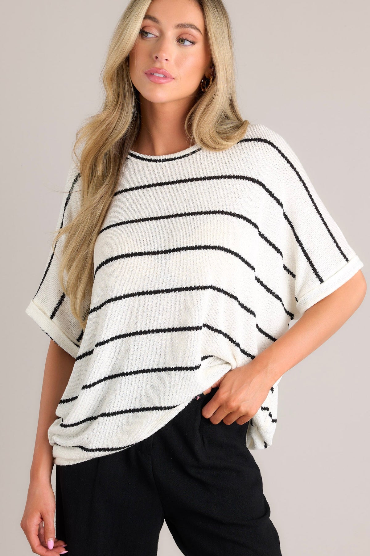 Derby White Stripe Cotton Blend Knit Top main image 0