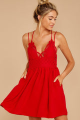 Freely Me Deep Red Lace Dress - Red Dress