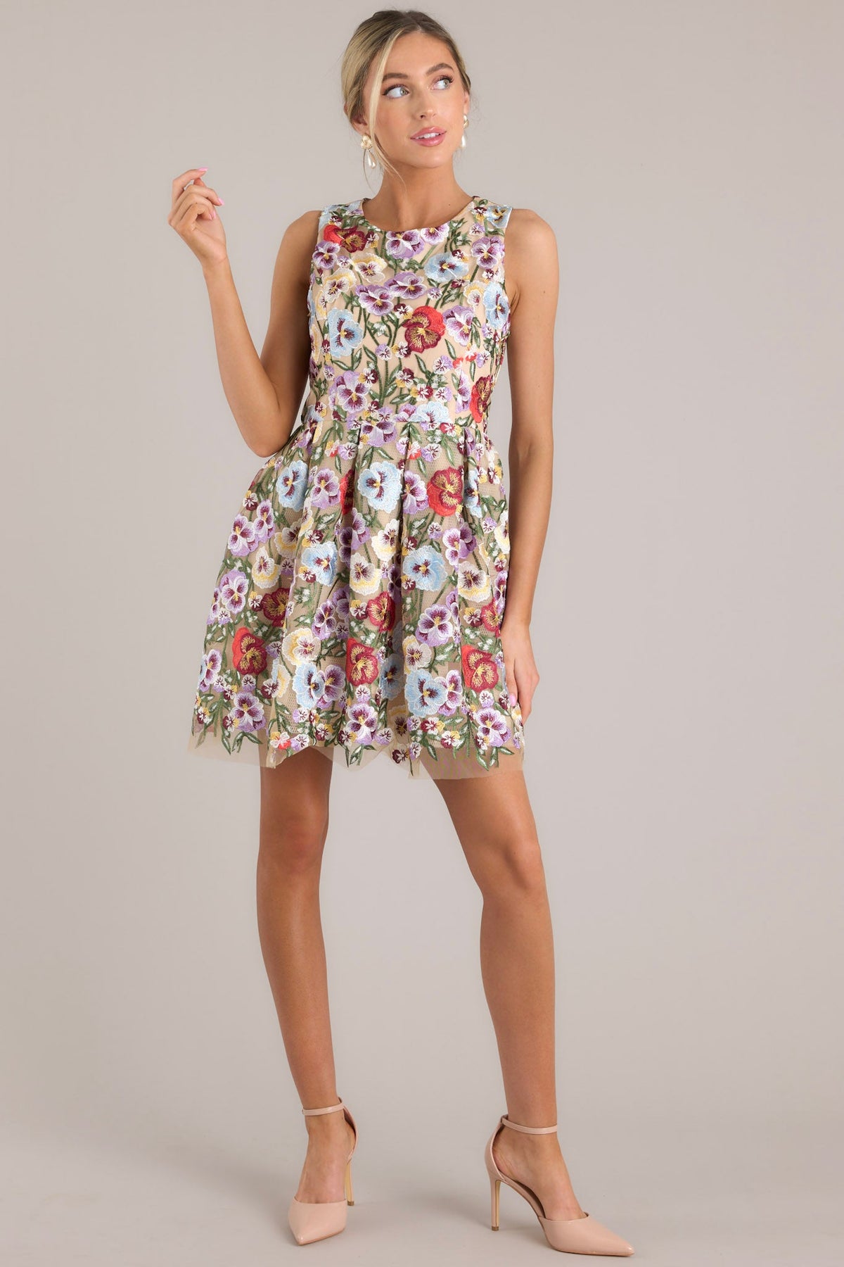 STRAPLESS EMBROIDERED ALL OVER FLOWER MINI DRESS main image 1