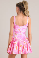 Garden Party Hot Pink & Orange Floral Pleated Tennis Dress (BACKORDER MAY) - Red Dress