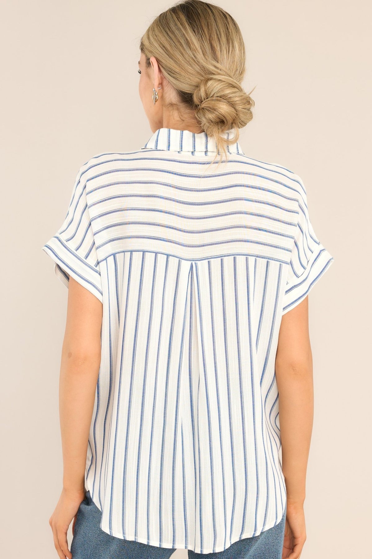 Blue Striped Button Front Top - All Tops | Red Dress