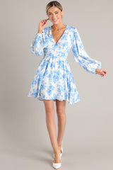Glimmer Of Hope White & Blue Floral Mini Dress - Red Dress