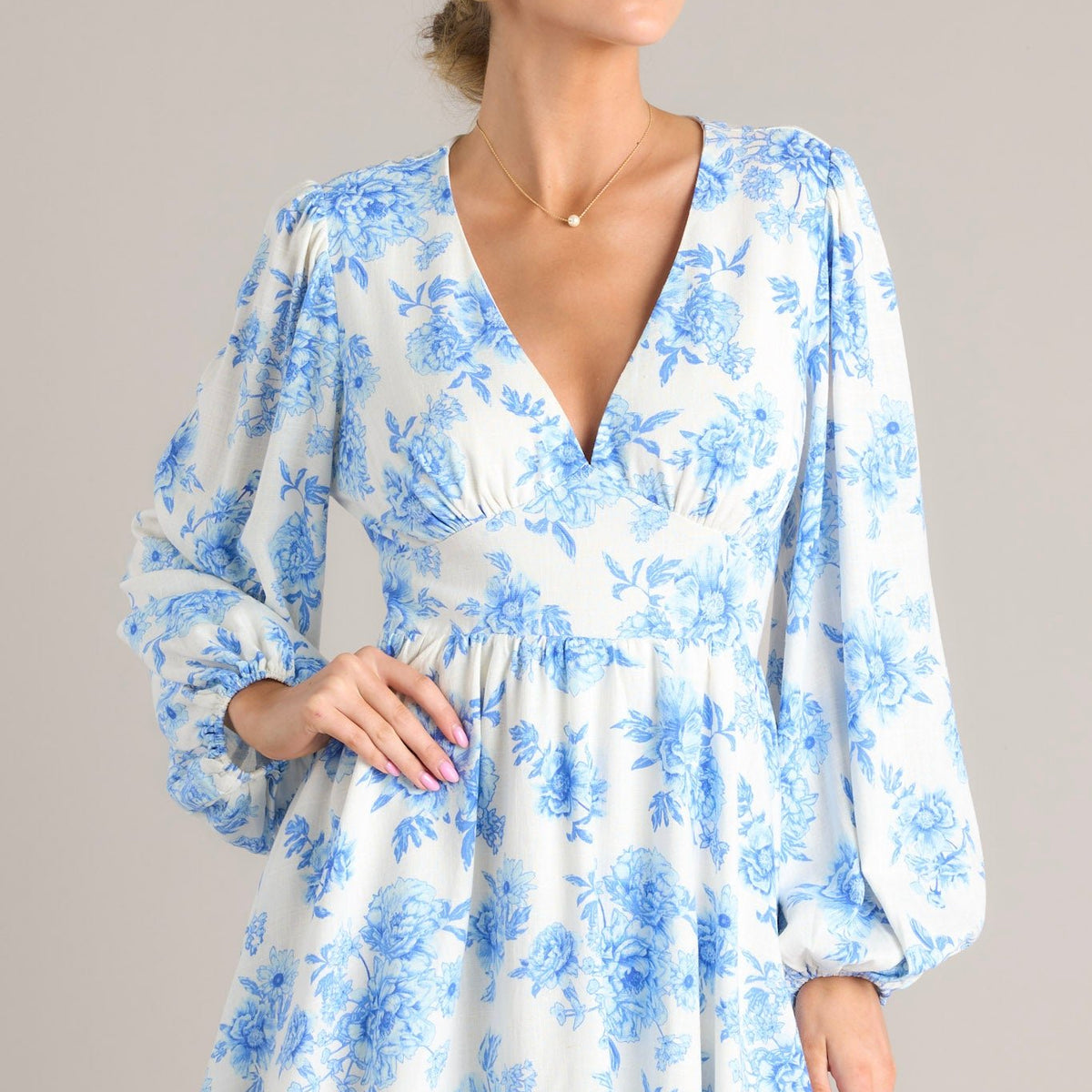 knee length dresses for ladies Sadie Blue and White Floral Dress main image 1