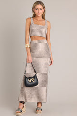 Glimpse of Life Taupe Stripe Knit Maxi Skirt - Red Dress