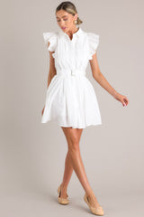 Glimpse Of Me White Belted Button Front Mini Dress - Red Dress