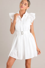 Glimpse Of Me White Belted Button Front Mini Dress - Red Dress