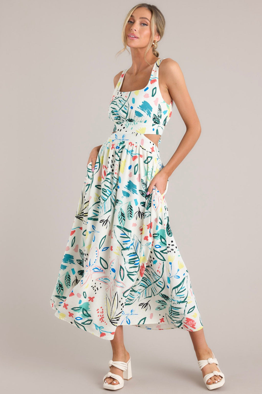 White Tropical Print Cut Out Maxi Dress - All Dresses