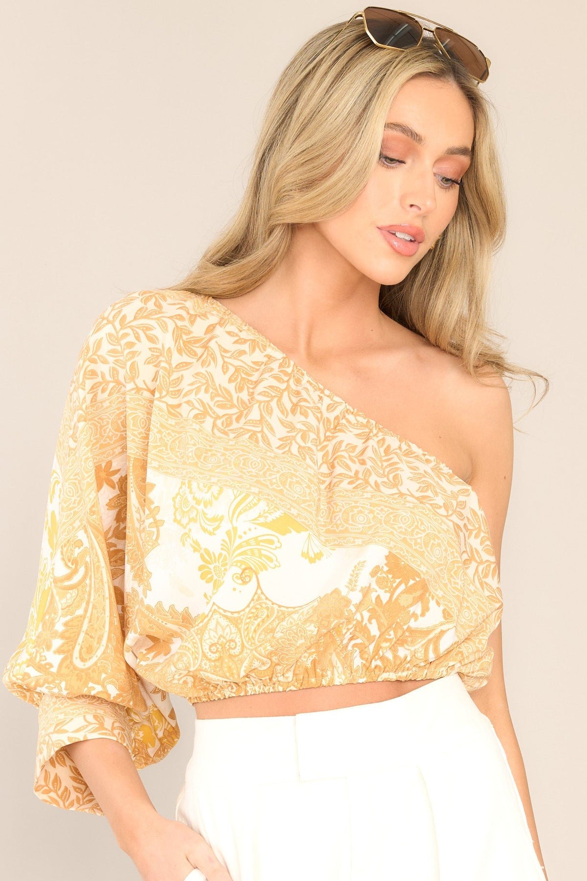 Mustard Printed Cropped Blouse main image 1