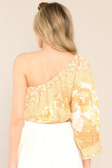 Glowing Girl Mustard Print One Shoulder Cropped Top - Red Dress