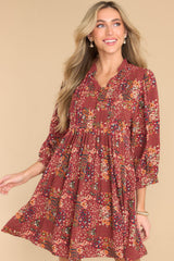 Going With The Season Burgundy Floral Print Dress - Red Dress