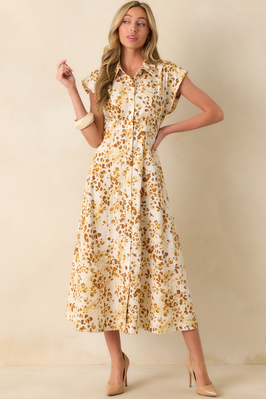 red and yellow dress Golden Yellow Print Cotton Maxi Dress - Shirt Dresses