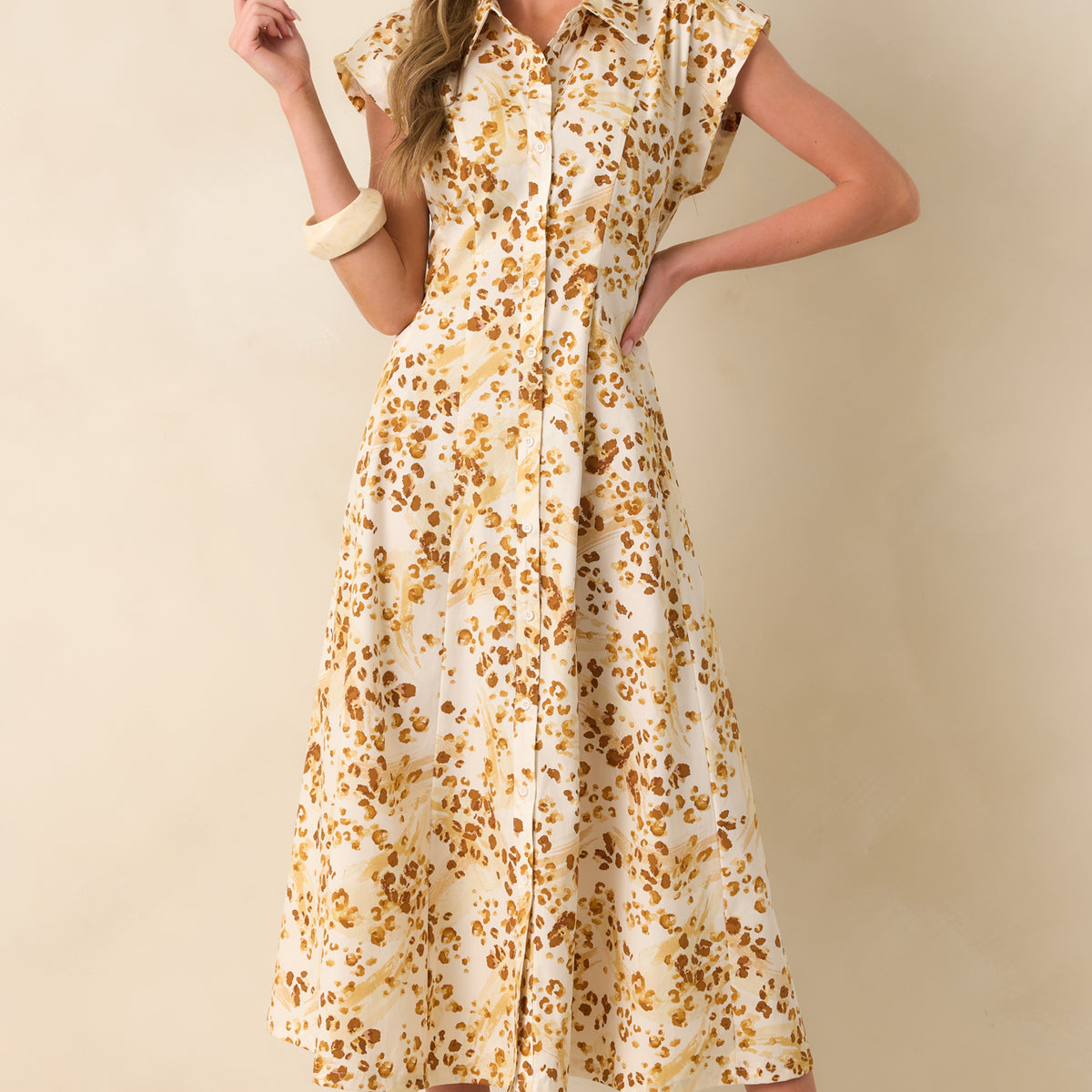 Golden Yellow Print Cotton Maxi Dress - Shirt Dresses