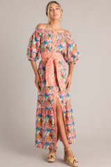 Good Flows To Me Coral Floral Print Maxi Dress - Red Dress