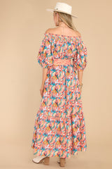 Good Flows To Me Coral Floral Print Maxi Dress - Red Dress