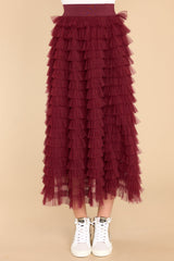 Good Luck Charm Burgundy Midi Skirt - Red Dress
