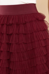 Good Luck Charm Burgundy Midi Skirt - Red Dress