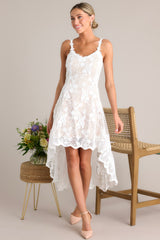 Graceful Bloom White Lace High Low Dress - Red Dress