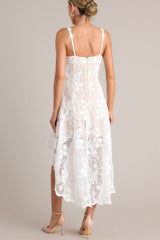Graceful Bloom White Lace High Low Dress - Red Dress