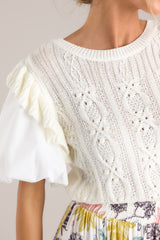 Graceful Glam Ivory Short Sleeve Knit Top - Red Dress