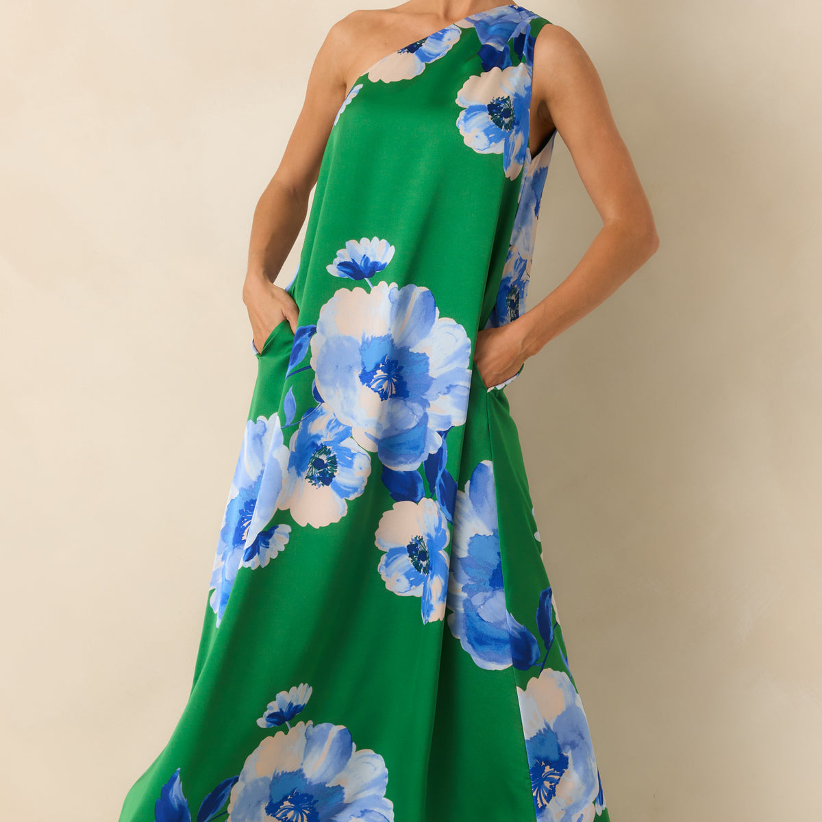 strapless open back dress Green Floral Print One Shoulder Dress - Maxi Dresses