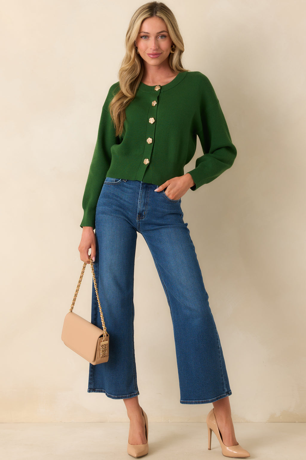 Hunter Green Long Sleeve Cardigan - Casual Tops