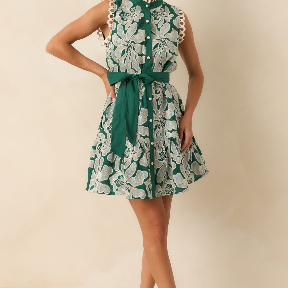 green and red floral dress Emerald Embroidered - Mini Dresses party wear SCH007557_DB_L Size:60 Shimmering Nights Champagne Midi