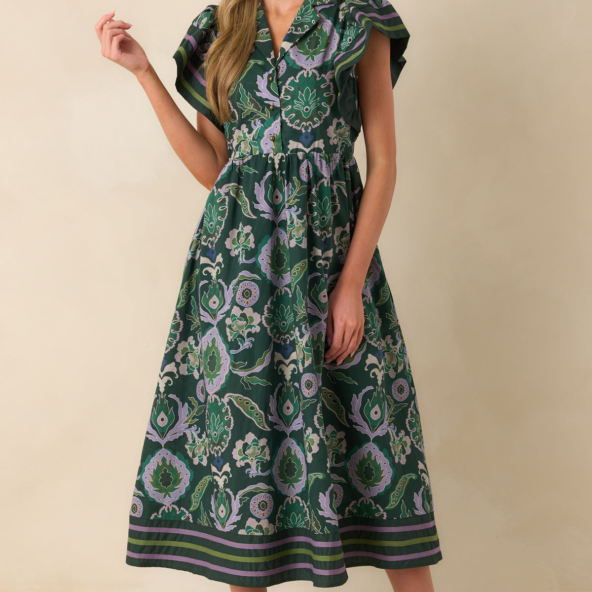 green or red dress Olive Green Multi Floral Print Cotton Dress - Maxi Dresses