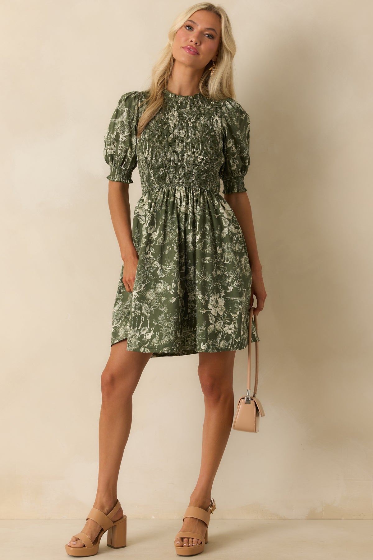 Green Toile Cotton Mini Dress