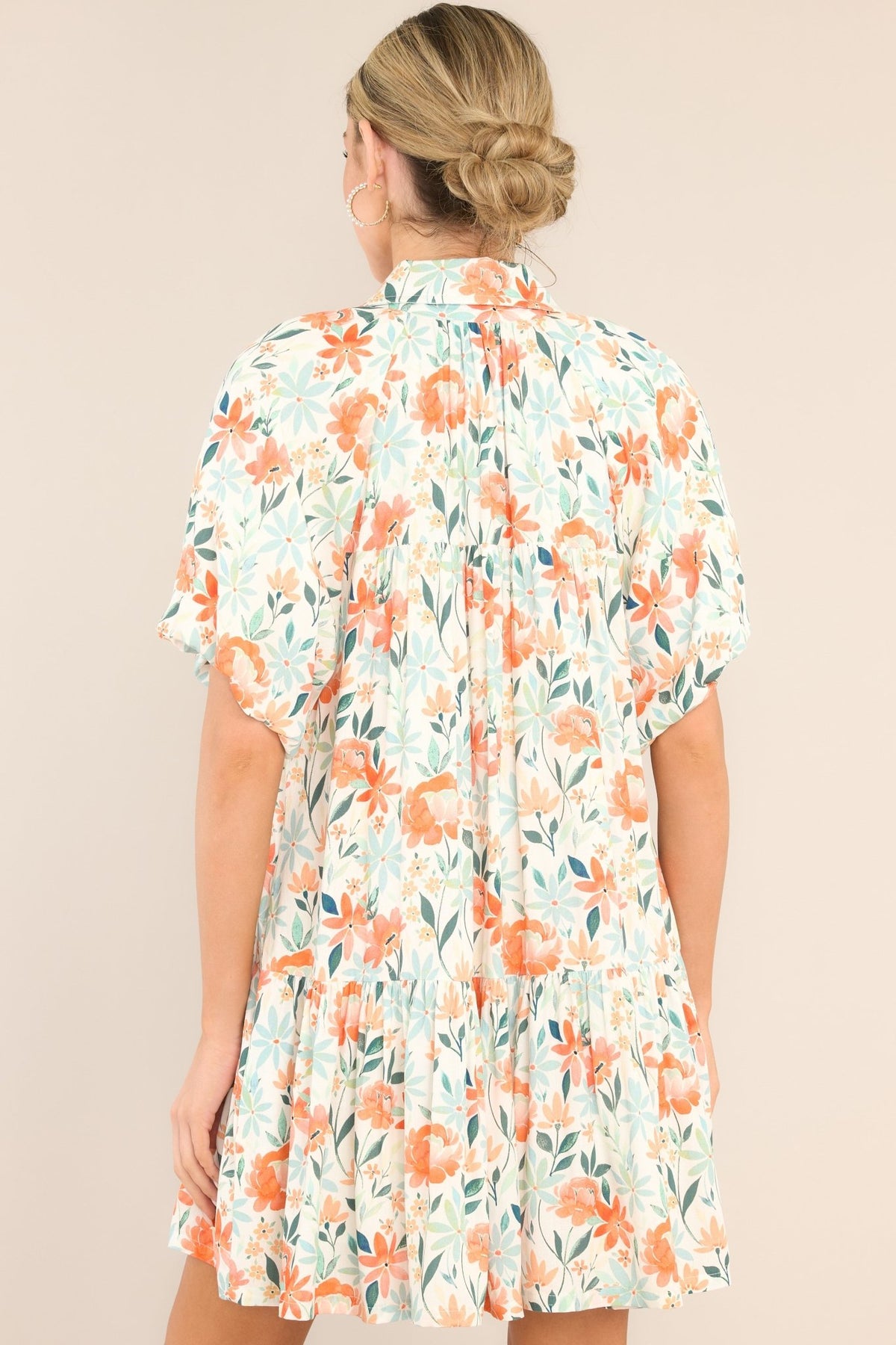 Floral Print Mini Dress - Sage & Orange main image 1
