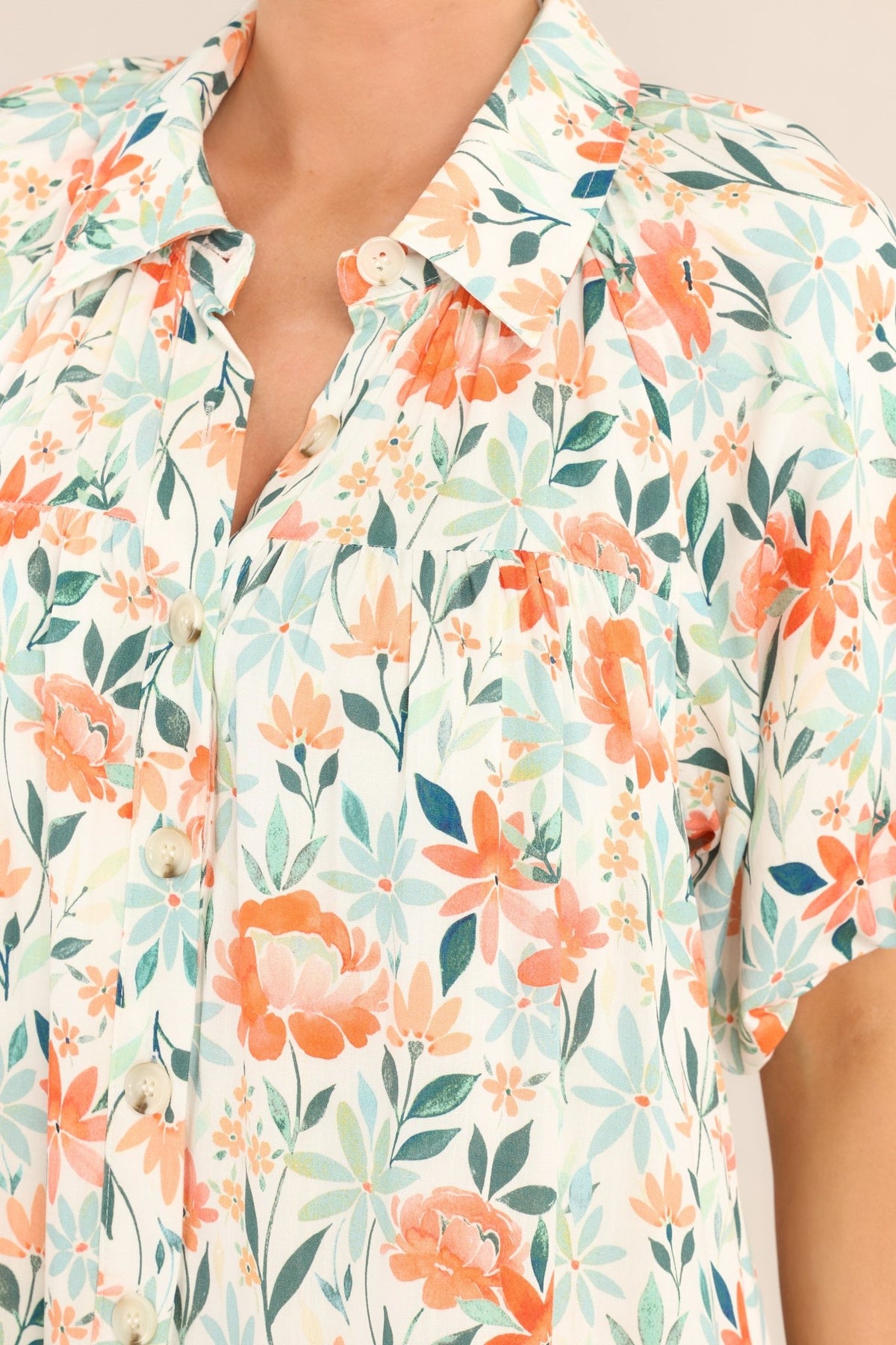 Wenrien Womens Orange Floral Collared Button Down Shirt Dress main image 0