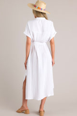 Happy Hour Hangouts White Belted Midi Dress - Red Dress