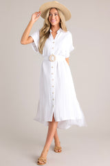 Happy Hour Hangouts White Belted Midi Dress - Red Dress