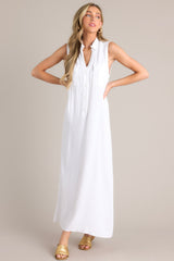 Harbor Breeze White Collared Sleeveless Maxi Dress - Red Dress